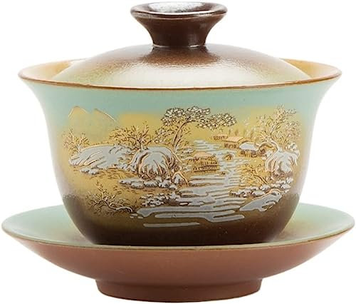 Taza de té retro con tazón de sopera, juego de té de Kung Fu, tazón cubierto, taza de té, cambio de horno antiguo, tazón de sopera de té de cerámica, taza de té hecha a mano, juego de viaje portátil G
