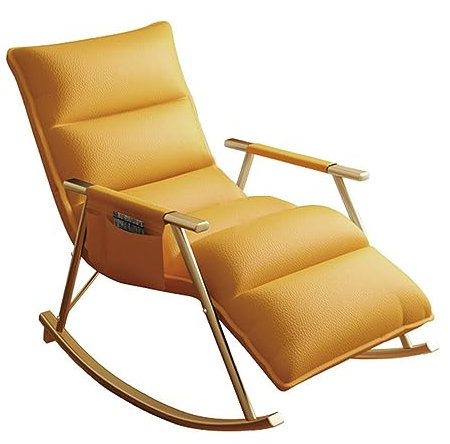 ZYWWW Schaukelstuhl, Leder-Liegestühle mit Verstellbarer Rückenlehne und Fußstütze, ergonomischer Lounge-Stuhl, gepolsterter Schaukelstuhl, moderner Stuhl für Wohnzimmer, Aufbewahrungstasche/Gelb/