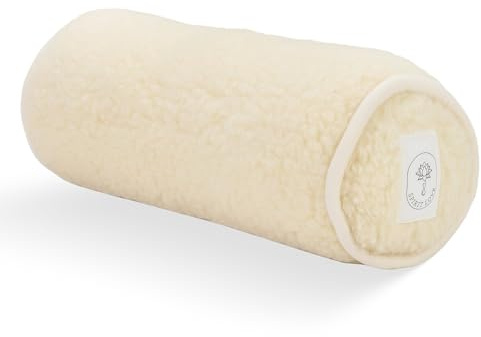 Spirit Love Merino Schafwolle Yoga Bolster | Yogarolle Kissenrolle | Weiche Naturwolle Waschbarer Bezug | Reisefreundlich Nackenrolle | Knierolle | Rund 40x15cm - Natur