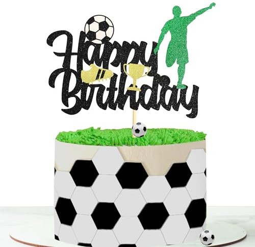 Sotpot Football Happy Birthday Cake Topper Glitter Player 1 pack Cake Pick for Themed Birthday Party Cake Decoration Supplies