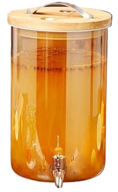 NJDQFA Dispensador De Tarros De Cristal con Grifo,Dispensador De Agua,Dispensador De Limonada,Hervidor De Agua,Dispensador De Vidrio,Apto para Bebidas Frías O Calientes,A Faucet,9L