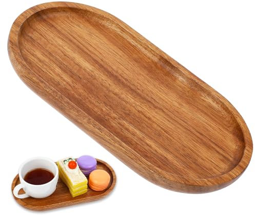 Small Wooden Tray, 19 * 10.5cm Oval Charcuterie Tray, Board Decorative Tray Natural Wood Serving Platters for Coaster, Tea, Coffee, Cake, Snack