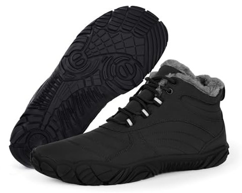 RUYI Barfußschuhe Winter Warm Gefütter Winterschuhe Barfuss Schuhe Damen Herren Wasserabweisend Traillaufschuhe mit rutschfest Sohle & Breiter Zehenbox