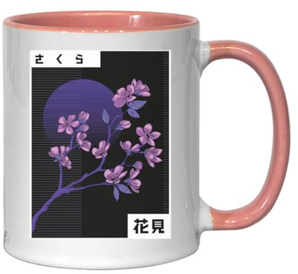 Vaporwave Aesthetic Sakura Tree Neon Night - Taza de cerámica para té y café, color rosa