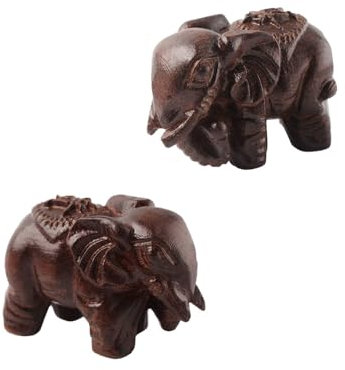 NOIAFZY Handgefertigte Elefanten-Mini-Statuen aus Hartholz, rustikale Holzfiguren, Heimdekoration, Ornamente, Handwerk für Tierliebhaber, 2 Stück