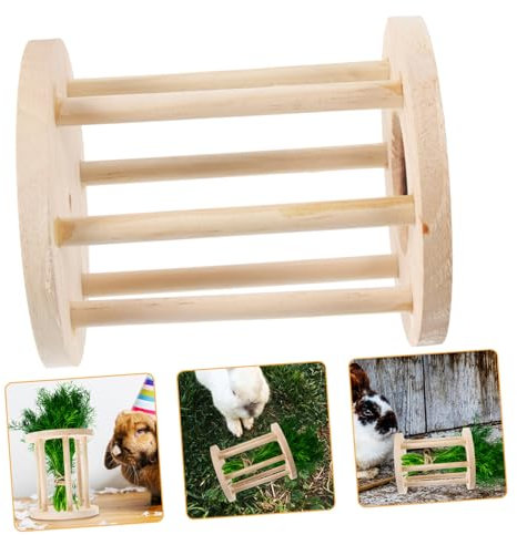 Happyyami Wooden Grass Rack Feeder for Hamster Cage Natural Wood Material Suitable for Animal Habitats Bedding