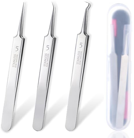 Mitesser Pinzette,3 Stück Professional Facial Blackhead Remover Tweezers | Edelstahl Splitterpinzette,Pinzette Spitz mit Box,Pickel Ausdrücken Werkzeug - Silber