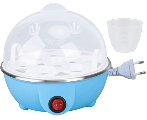 Cocedor de huevos, 7 huevos de capacidad Cocedor de huevos eléctrico Anti quema en seco Apagado automático Cazador furtivo de huevos con placa calefactora Cocedor de huevos cocidos (Azul)