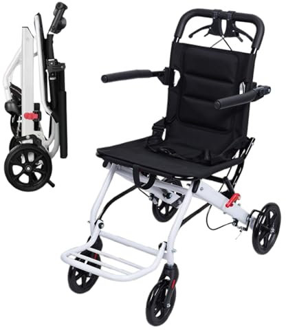 Fukursul Rollstuhl Faltbar Leicht für Erwachsene,Leichter und Tragbarer Reisestuhl mit Ergonomischem Design, Verstellbarem Sitzgurt, Aluminiumrahmen und Polyurethan-Rädern für lange Fahrten