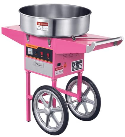 WOTZOV Carrello per Zucchero Filato Extra Large Rosa da 1400 W, Macchina elettrica per Zucchero Filato, Macchina Commerciale per Zucchero Filato, per Uso Commerciale, Festa in casa, Carnevale
