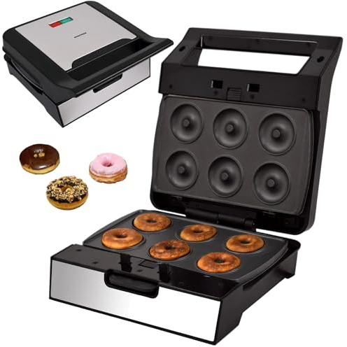 Syntrox Donut Maker mit Wechselplatten, Edelstahl, schnelles Aufheizen, Antihaftbeschichtet, verschiedene Wechselplatten, Multifunktionsgerät