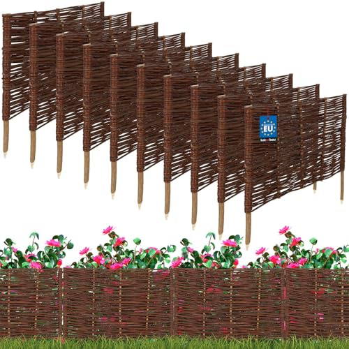 KOTARBAU® Beeteinfassung 60 x 40 cm, Weidezaun, Beetumrandung aus Weide | Beet Zaun, Mini Steckzaun, Abgrenzung für Blumen- & Kräuterbeet, Garten Deko, Beetbegrenzung Weide, Braun, 10er Set