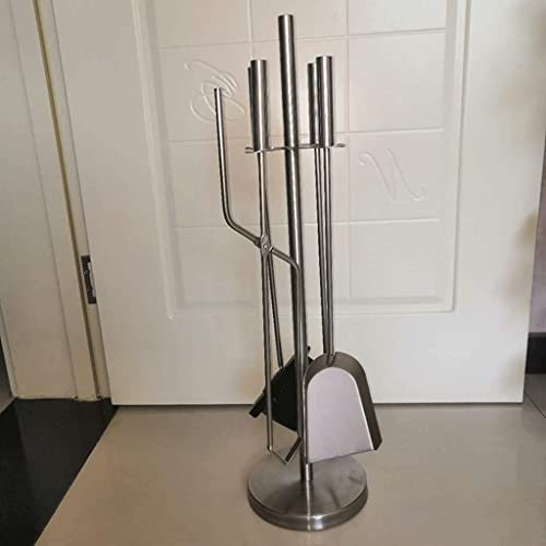 HSIRYAOHD Scroll Kaminwerkzeuge Set 5 Stück Gusseisen Indoor/Outdoor Brennholzwerkzeuge mit Holzhalter Große Zange Schaufel Besen Schürhaken Holzofen Zubehör für Herd und Schornstein