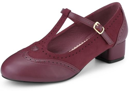 Allegra K Mary Janes, scarpe décolleté da donna con cinturino a T e cinturino alla caviglia, Borgogna, 40 EU