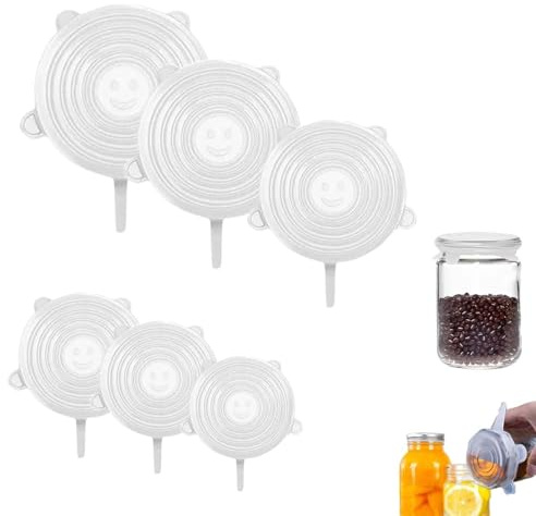 6 Pcs Silicone Food Covers, Silicone Lids, Reusable Silicones Lid, Keeping Food Fresh, for Various Shape of Containers, Dishes, Bowls, Microwave, Freezer and Dishwasher Safe(White)