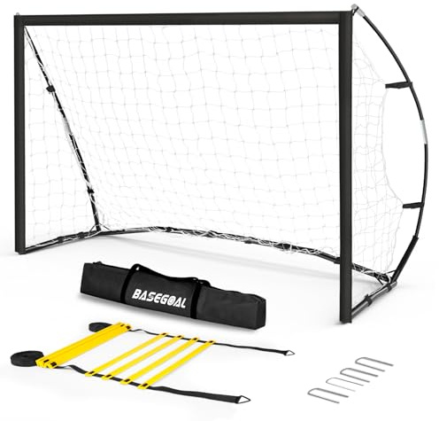 Porta da Calcio Grande Portatile, 180x120cm Porte Calcio per Giardino, Include Borsa, Scala di Agilità, Asta in Fibra di Vetro, Rete da Calcios Portatile per Allenamento Giovanile