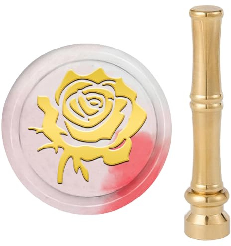 craspire Siegelstempel Aus Rosenwachs Blume Retro Siegelwachsstempel 15mm Abnehmbarer Messingkopf Mit Bambus Metallgriff Für Heimwerker Scrapbooking Einladungen Geschenkpapier Umschläge Weinpakete