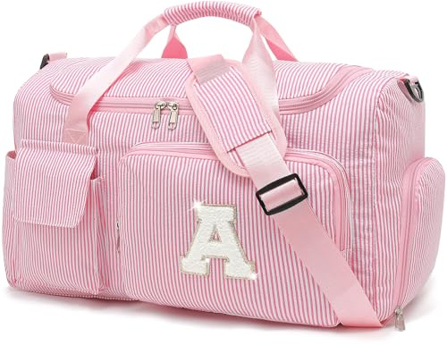 HuiLeo Kids Travel Duffle Bag Dance Bag Gifts for Girls Initial Gym Bag with Shoes Compartment for Women Lightweight Weekender Bags Pink-A