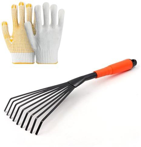 Rastrillo de mano, rastrillos de jardín, herramientas de mano de jardín, rastrillo para jardinería, mini cultivador, rastrillos de hojas de hierba con guantes