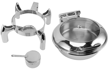 MMABEUTF for Stainless Steel Chafing Dish, 4.5L Round Buffet Set with Visible Glass Lid for Hotel, Self Catering, Kitchens, Parties, Banquets, Catering Activities, Durable Construc