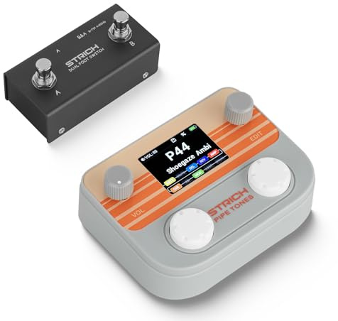 STRICH Pipe Tones Pocket Multi-Effekt Prozessor für Gitarre und Bass mit Fußpedal, 10 Effektmodule, 125 Effekte, 40s Looper, 100 Drum Patterns, USB Audio Interface, Wireless Control (Grau)
