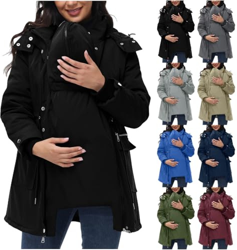 QotLoyi baby wearing jacket,maternity winter coat 3 in 1 quilted lined jackets thicken warm waterproof down jacket parka outwear with hood