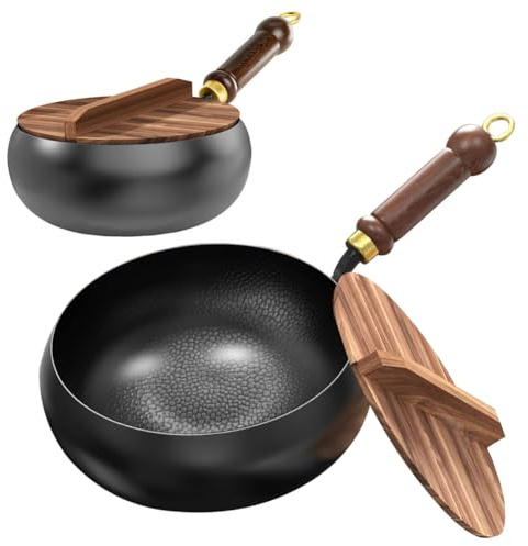 Occzin Sartén de hierro forjado sin recubrimiento,Olla de hierro forjado tradicional,Sartén de olla grande forjada a mano de Belly Pot Sople,Sartén sin recubrimiento Big Belly para saltear y saltear