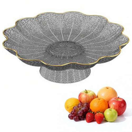 Zimoer 26x8CM Frutero de Plástico,Multifuncional Frutero Decorado Cuenco de Frutas Decorativo para Frutas, Verduras, Bocadillos Fruteros Moderno para Cocina, Comedor, Sala de Estar (Gris)