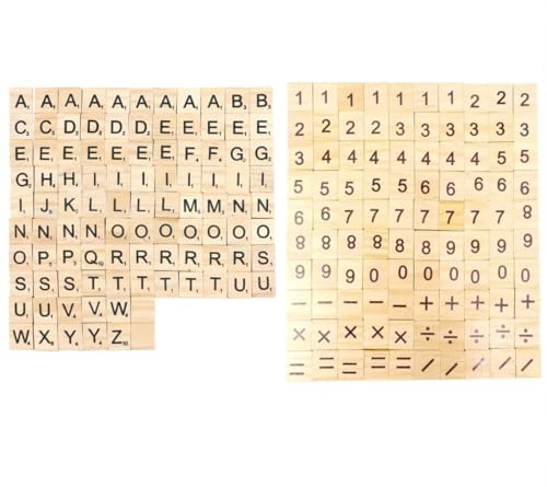 YIPFEN 200 Stück Holzbuchstaben und Zahlen, ideal für Basteln, Buchstabieren, Geschenk, Lernen (20 x 18 x 5 mm)