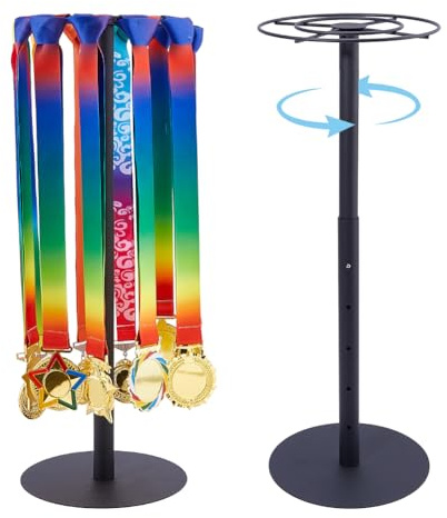 DICOSMETIC Medaillen Aufhänger Ehren Anzeige 360° Drehbarer Medaillen Ständer 20cm Runder Tisch Medaille Display Ständer Eisen Medaille Organizer Hält 50+ Laufmedaillen Für Läufer Athlet, Schwarz