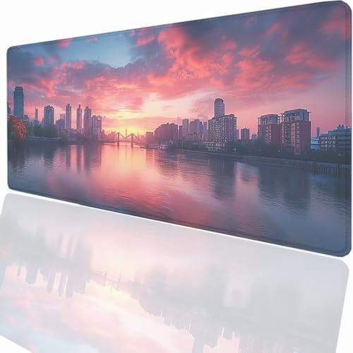 Tapis de Souris Gaming XXL Grand Mousepad 900x300x3mm, Grand Tapis de Bureau sous Main avec Base en Caoutchouc antidérapante pour PC Gamer, Améliore la précision et la Vitesse Ville Paysage LMDT12316