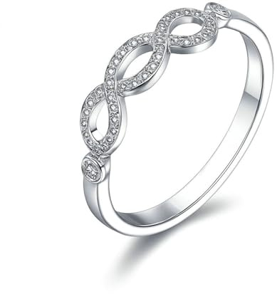 Tolldek 18 Karat Weißgold Au750 Pärchen Ringe Echt Gold Schmuck, Unendlichkeit Trauringe mit Diamant, Freundschaftsringe 18K, Gr.57 (18.1)