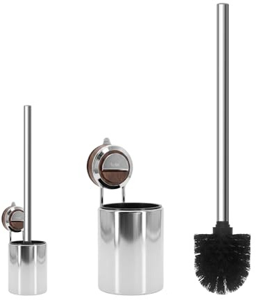 Buwico Edelstahl Saugnapf Wandmontage Toilettenbürste Set, Langstiel Ecklose Reinigung für Badezimmer WC Haushalt