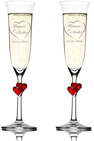 polar-effekt 2 personalisierte Kristall Sektgläser für Brautpaar - Sektglas mit Gravur 175 ml - Geldgeschenk zur Hochzeit