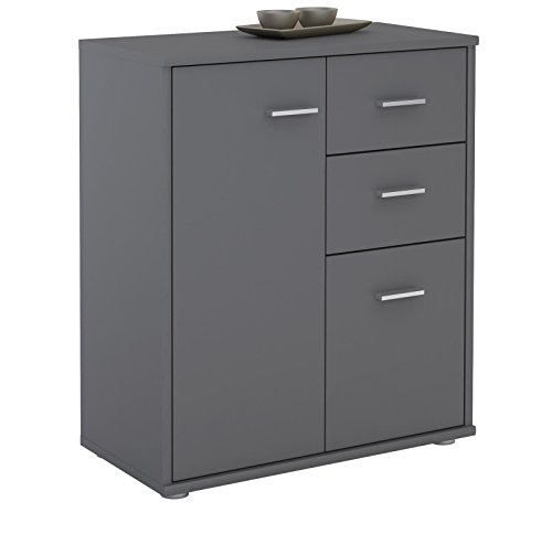 CARO-Möbel Kommode Locarno Highboard Bürokommode mit 2 Schubladen und 2 Türen in grau anthrazit