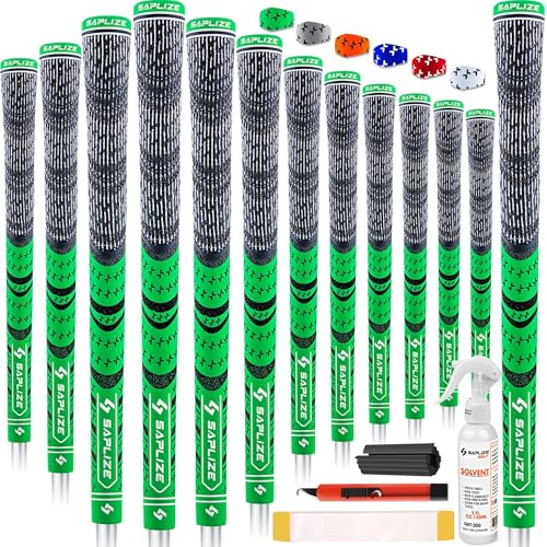 Manopole da golf 13 pezzi con kit di rigonfiamento completo, dimensioni standard, impugnature ibride per mazze da golf, verde
