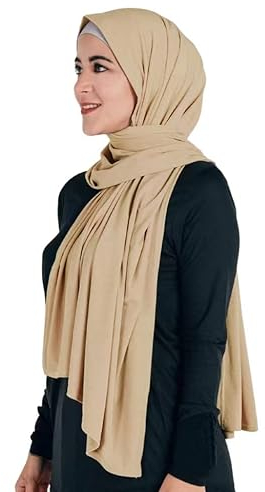 Maxi Hijab Jersey Premium, Kopftuch Schal Turban für Muslimische Frauen (Beige)