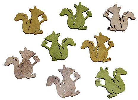 RiloStore 36 STK Eichhörnchen Holz Herbstdeko Basteln Herbst 4cm TRF Tischdeko Partydeko Igelchen braun grün beige Blumengestecke Floristik