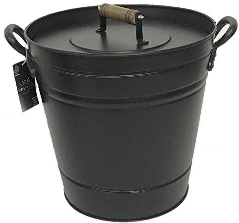 Heavy Duty Galvanised Black Steel Fireplace Insulated Hot Ash Storage Bucket 14L