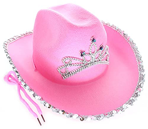 GiftExpress Pink Cowboy Hat With Tiara - CHILD SIZE, Pinky Felt Cowboy Hat for Western Costume, CowGirl Pretend Plays