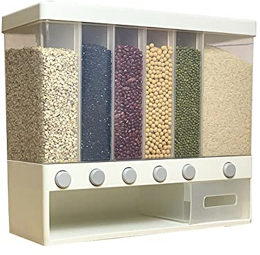 Dispensador de cereales 6 en 1, montado en la pared, dispensador de comida seca para alimentos, set de dispensador de alimentos, montado en la pared, 10 kg