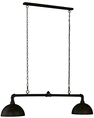 Fischer & Honsel | Pendelleuchte, Leitung | sandschwarz| Metallschirm sandschwarz innen goldfarben| L: 87,00 cm, B: 25,00 cm,| Ausladung Decke: 140,00 cm| 2x E27 max. 60 Watt | 60647