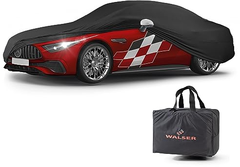 WALSER Premium Abdeckung Auto Indoor Stretch Plus Qualitätssieger Sehr Gut* Autoabdeckung Winter Autogarage Abdeckung Autoplane Winter Autogarage Abdeckung Winter Auto Abdeckplane Größe 2 schwarz