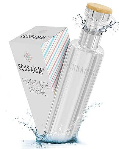 Schramm® Thermosflasche Edelstahl Trinkflasche wählbar 500, 750 oder 1000ml Isolierflasche doppelwandig Thermoflasche 100% BPA-frei Schraubverschluss Silber heiß und kalt, Größe:750 ml