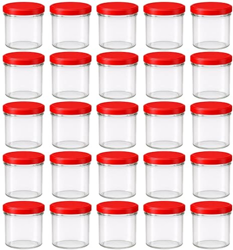 Vitrea 25x Marmeladengläser 125 ml - mit Deckel Rot TO 66 - Einmachgläser zum befüllen mit Schraubdeckel - Sturzgläser für Marmelade Schraubgläser - leere Gläser - 25 Stück