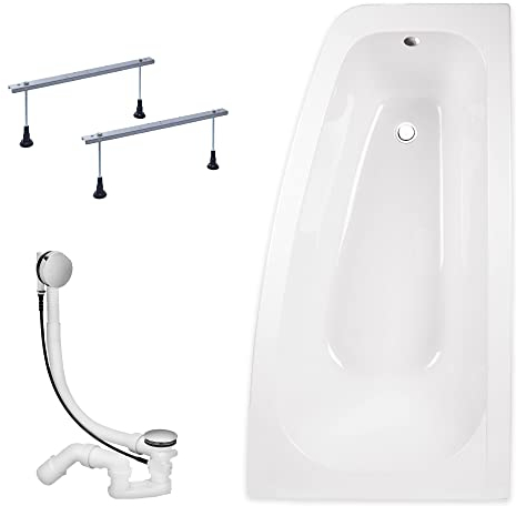 KOLMAN Badewanne LUNA Eckbadewanne 150x80 Rechts ohne Verkleidung, Ablaufgarnitur und Füßen Komplettset 3in1 Premium Original Acryl Wanne Siphon