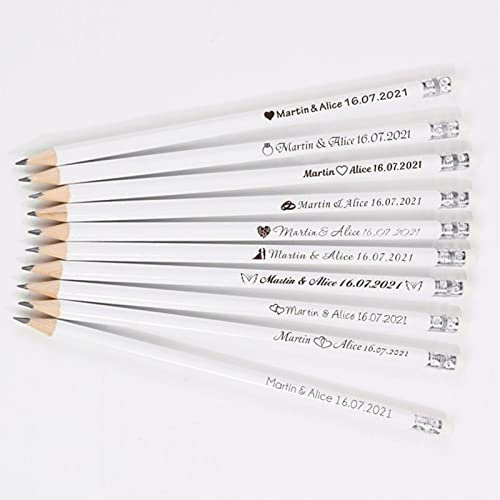 Personalisierte gravierte Holzstifte, individuelle Schuldekoration, Stift mit Radiergummi, Hochzeitsgeschenk, Babyparty, Party, personalisierte Bleistifte (20 Stück, 19 cm)
