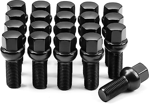 ZOFFI Schwarze Radschrauben M14x1,5 Ersatz für VW Golf, Touran, Polo, Passat,usw. 20 Stück Kugelbund R12 SW17 Schaftlänge 28mm