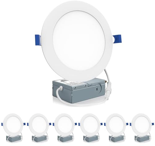Meconard 6 Pack 6 Inch Ultra-Thin LED Recessed Ceiling Light, 5000K Daylight, Dimmable 12W=110W, 1050LM, IC Rated Can-Killer Downlights with Junction Box, ETL and Energy Star Listed