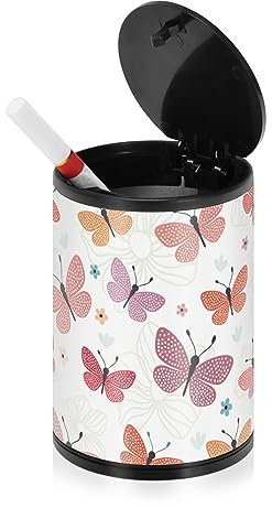 Bunte Schmetterlinge Tragbare Aschenbecher für Zigaretten mit Deckel Geruchssicher Edelstahl Tragbar Rauchfrei Mini Mülleimer Auto Tasse Asche
